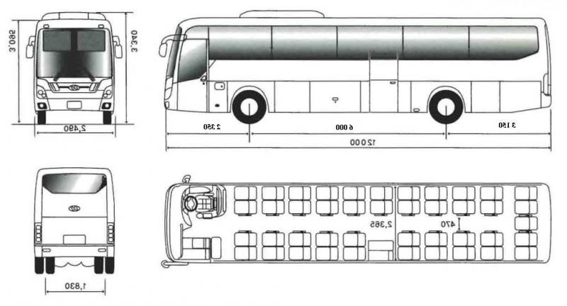 Габаритные размеры автобуса HYUNDAI UNIVERSE LUXURY